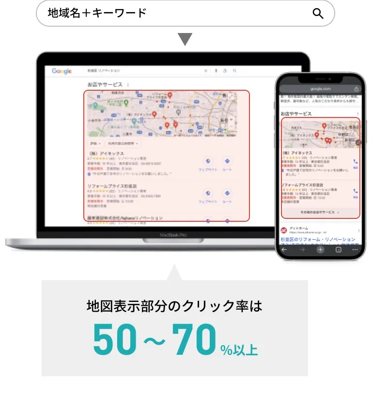 GoogleマップのPCとSPの画面