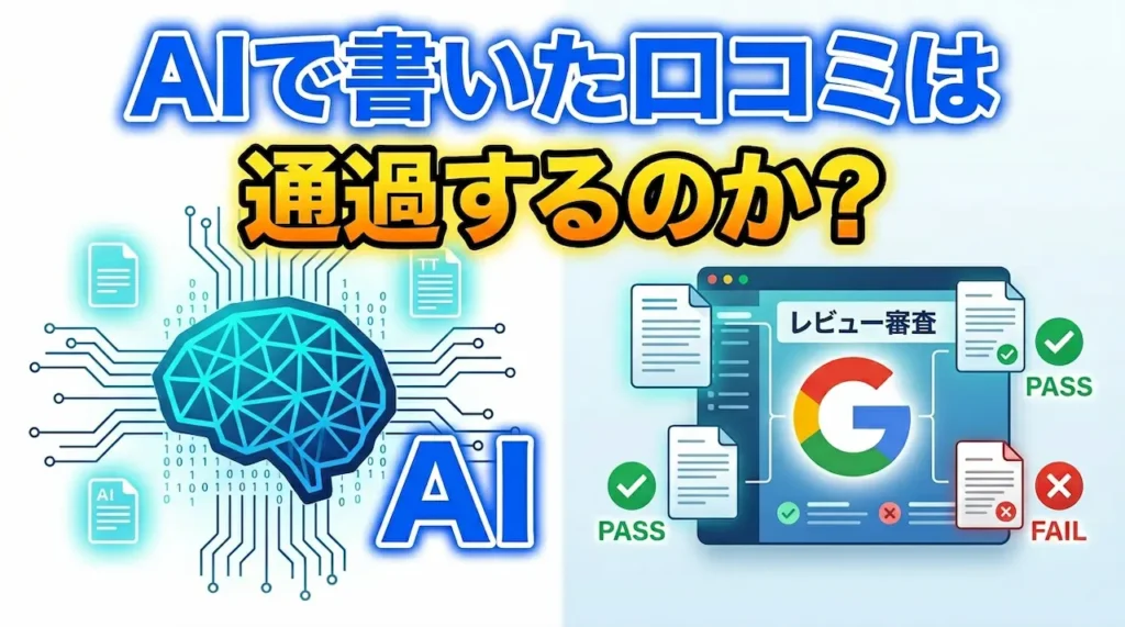 AIで作成した口コミがGoogle審査を通過するか疑問を投げかけるAI対決のアイキャッチ