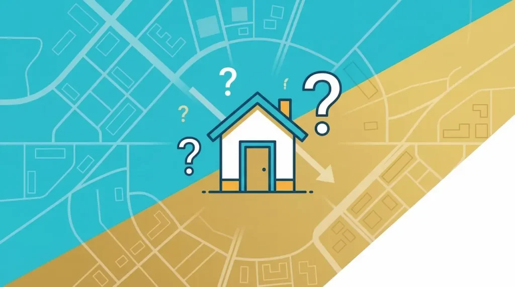 リフォーム・塗装業の集客の頭打ちや訪問販売の限界を、家と下向きの矢印などで表現したイラスト画像